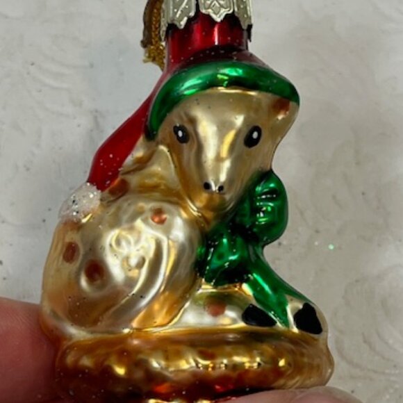 VTG Baby Deer Hand Blown Glass Glitter Christmas Tree Ornament 2"x3.25" - Picture 5 of 10